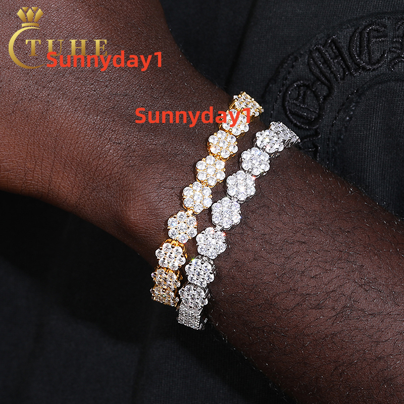 New Arrival Fashion 9mm 925 Sterling Silver Diamond Cluster Flower Design Iced Out Vvs Moissanite Tennis Bracelet