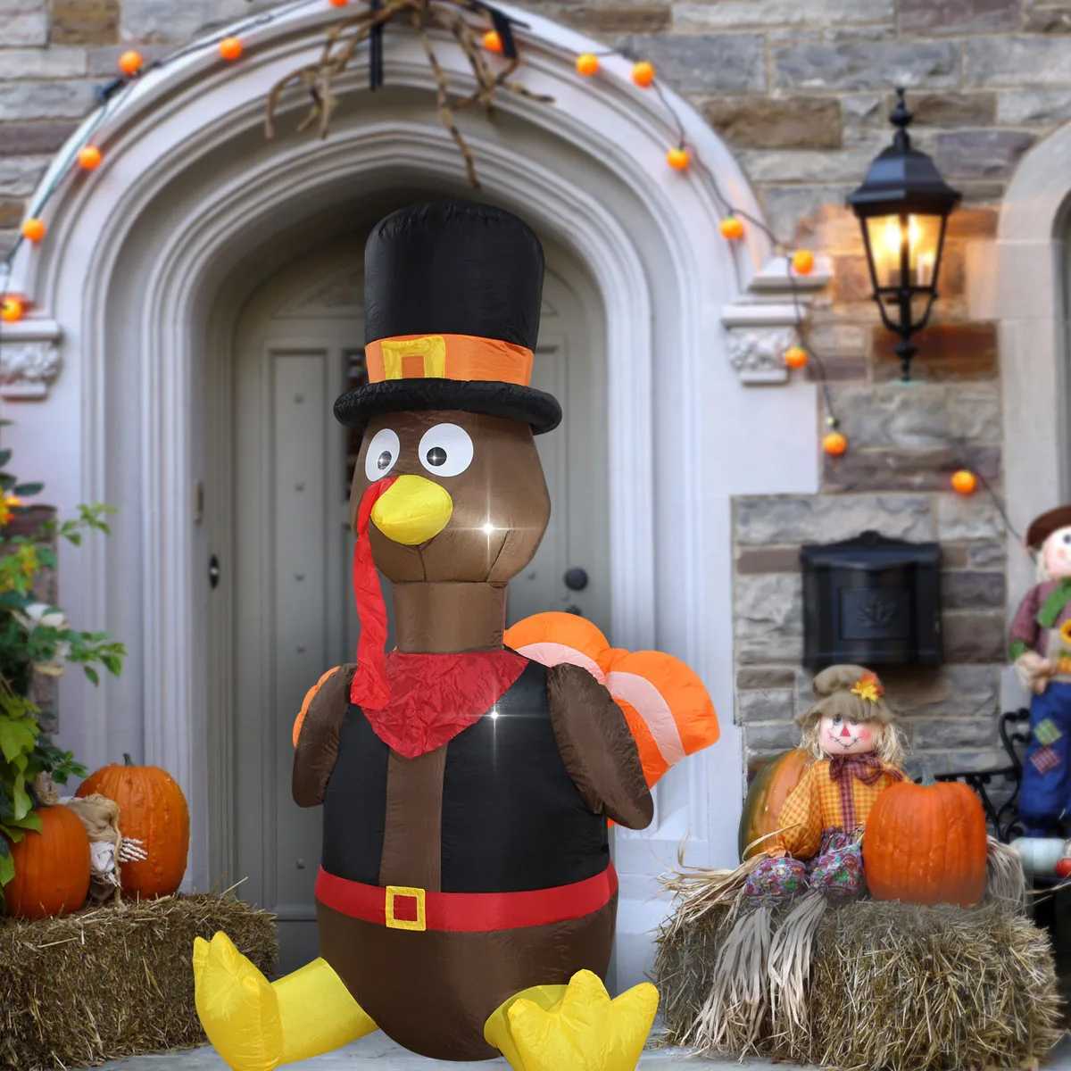 Christmas Thanksgiving Inflatable Turkey Decoration with LED Lights Suitable for Fall Harvest Party Indoor and Outdoor Shopping Mall Yard Y251111