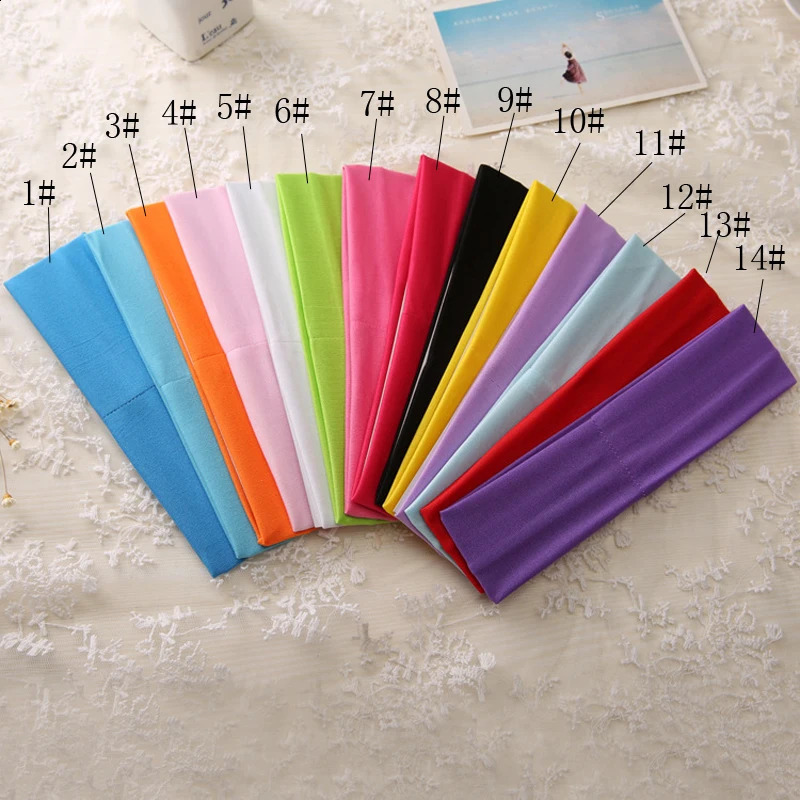 14pcslot Sport Yoga Headbands Fashion Soft Elastic Cotton Sweatband Yoga Stretchy Headband for Women Man Girl 250410