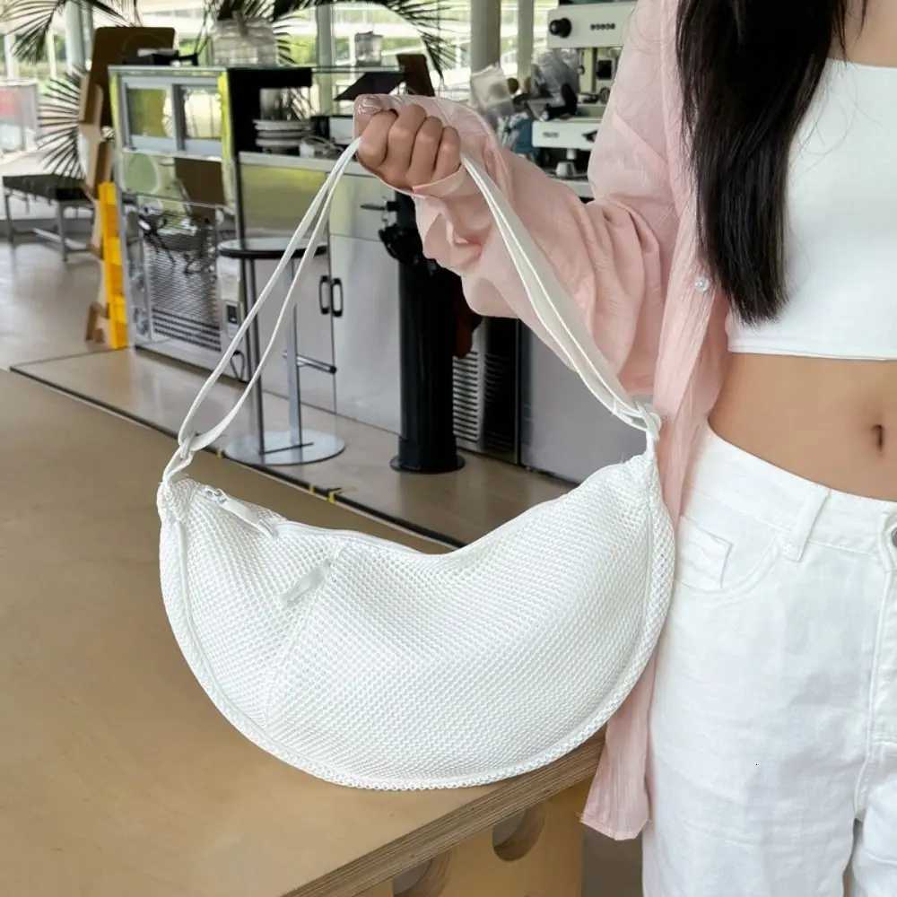 Casual Korean Style Nylon Mesh Crossbody Bag Handbag Adjustable Dumpling Bag Fashionable Solid Color Shoulder Bag StudentT251110