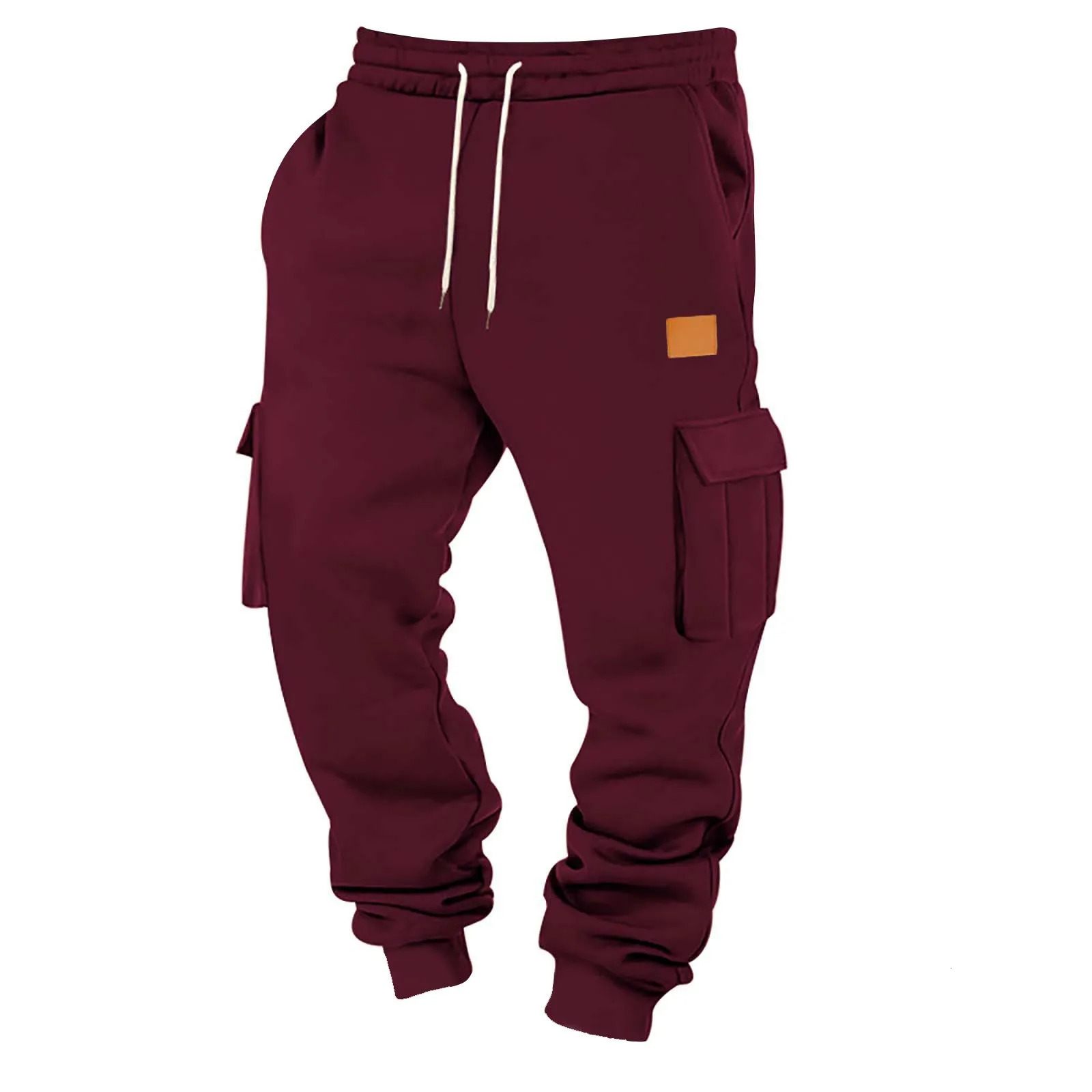 Mens Cargo Pants Casual Loose Autumn Winter Straight Baggy Pants Multi-Pockets Solid Color Pinting Sweatpants 251110