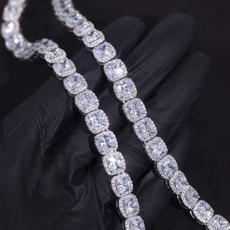 Fashion Customized High-end S925 Sterling Silver VVS D Color Moissanite Diamond Cushion Tennis Chain for Jewelry Gift
