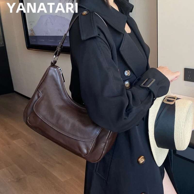 Designer Bag YANATARI Underarm Cowhide Genuine Leather Handbags Women Vintage Shoulder Female Coffee Bag High Quality 2025