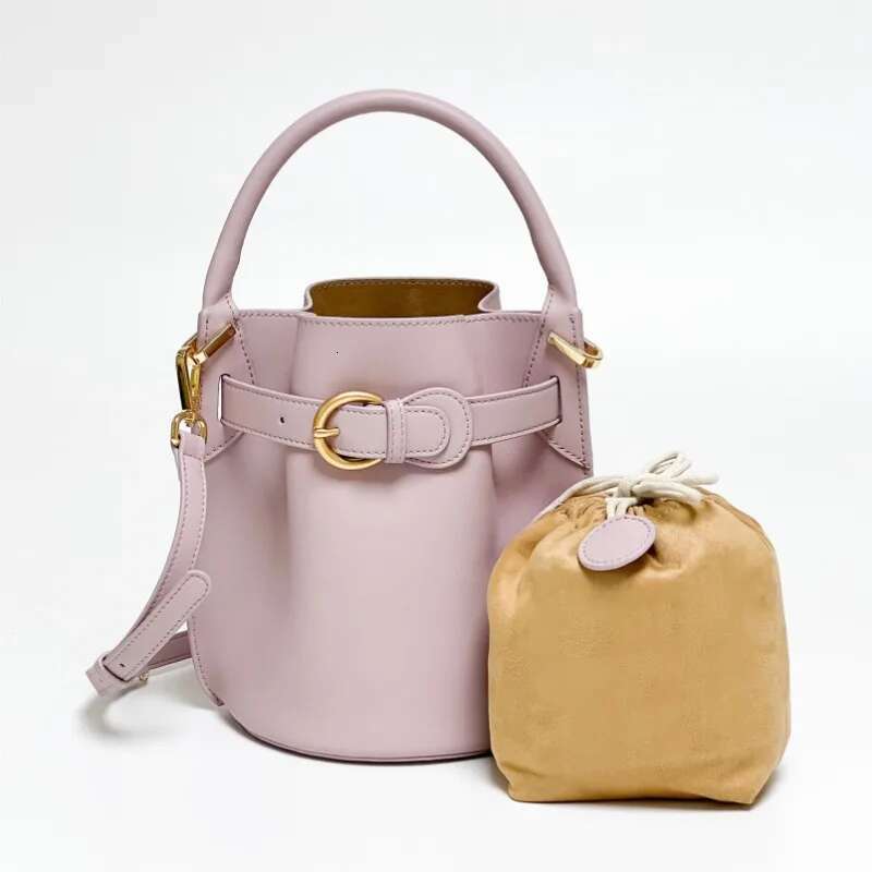 New Women Genuine Leather Bucket Bag Female Large Capacity Shoulder Messenger Ladies Solid Color Retro Tote Handbag