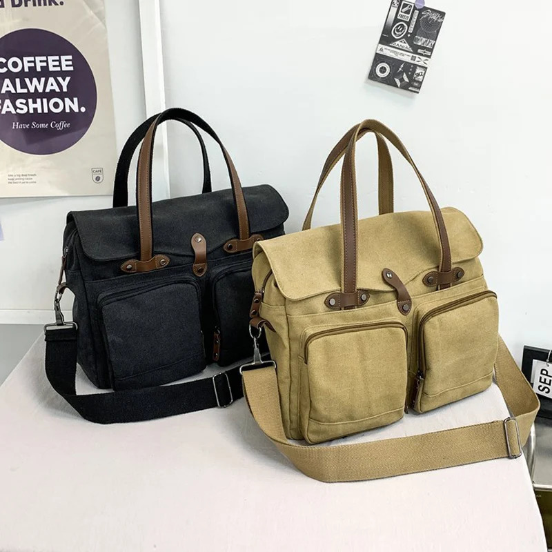 Large capacity briefcase mens travel bag canvas weekend shoulder bag multifunctional messenger handbag 250410