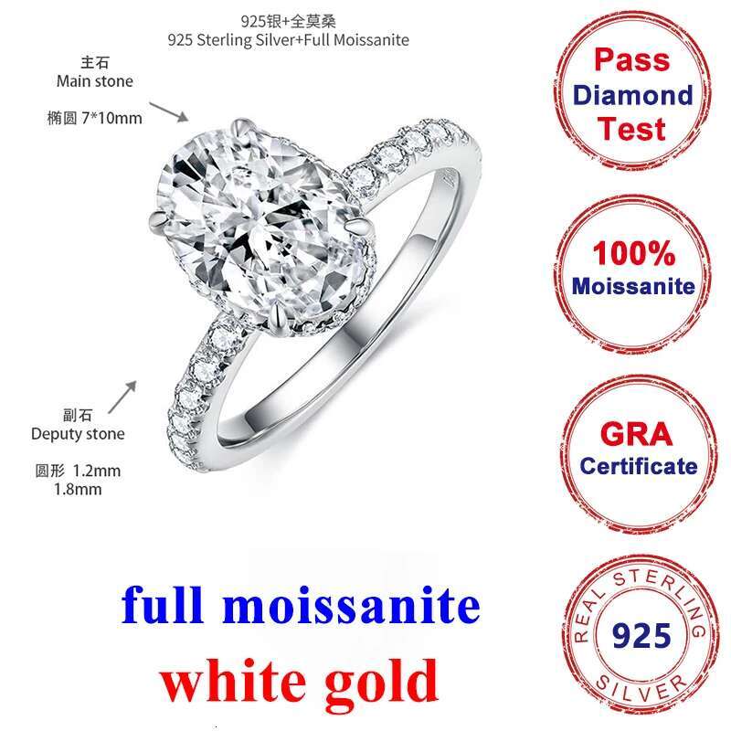 2.5CT Oval Full Moissanite Diamond D VVS Womens Pear Moissanite Rings 925 Silver Plated White Gold Fine Ring for Women Rings