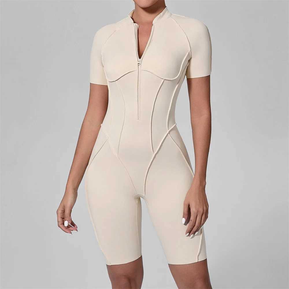 Yoga mat jumpsuit short sleeved zipper sportswear gym fitness sportswear womens running sportswear yoga clothingW250411
