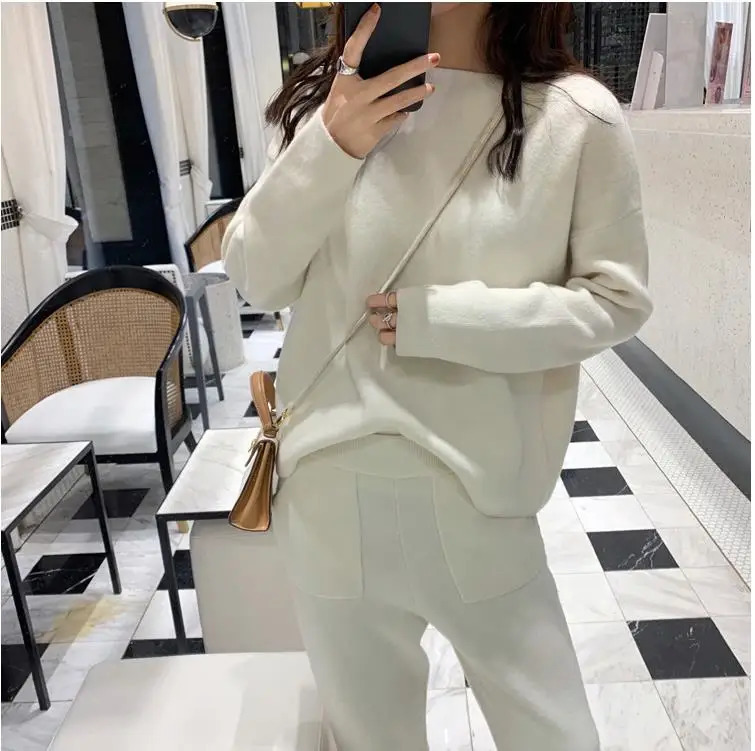 HMA High Quality Winter Women Cashmere Sweater Two Piece knitted Sets Tracksuit 2025 Fashion Sweatshirts Sporting Suit 251105