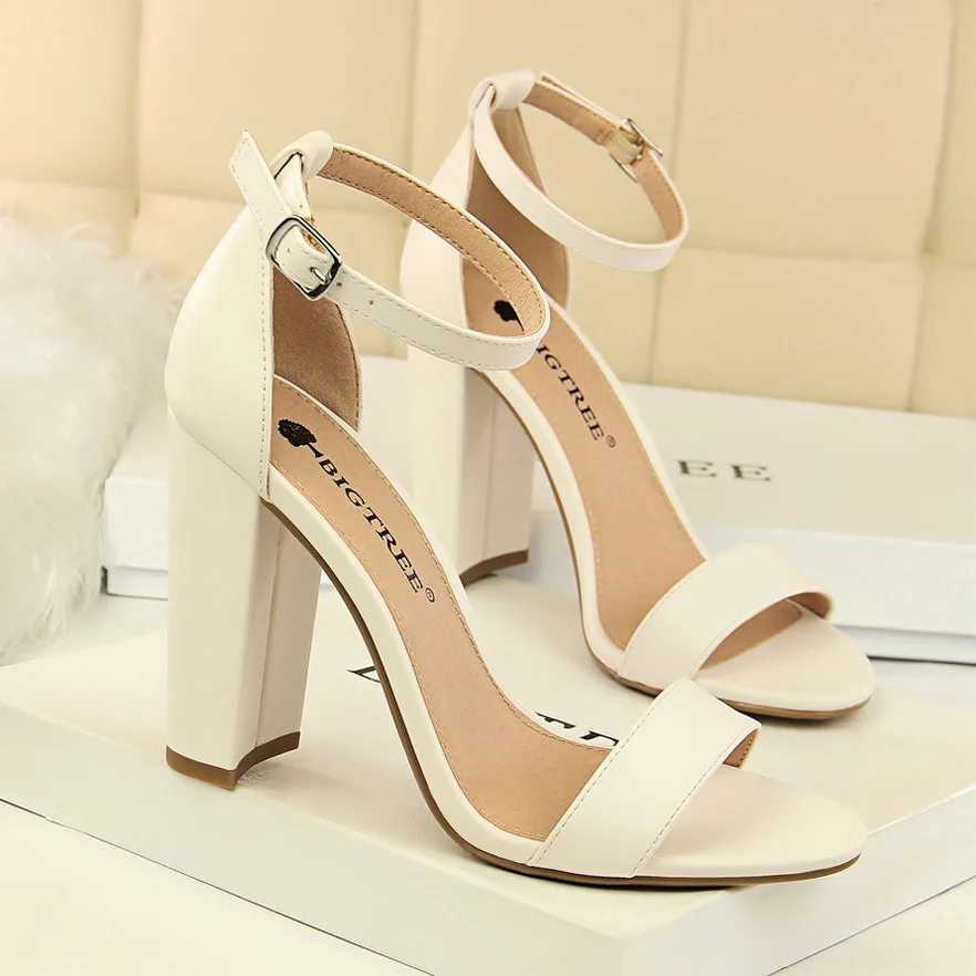 Summer Womens 9.5cm High Heels Sandals Yellow Nude Purple Gladiator Square High Heels Pump Block Platform Bridal Elegance 0509-1XJ250410