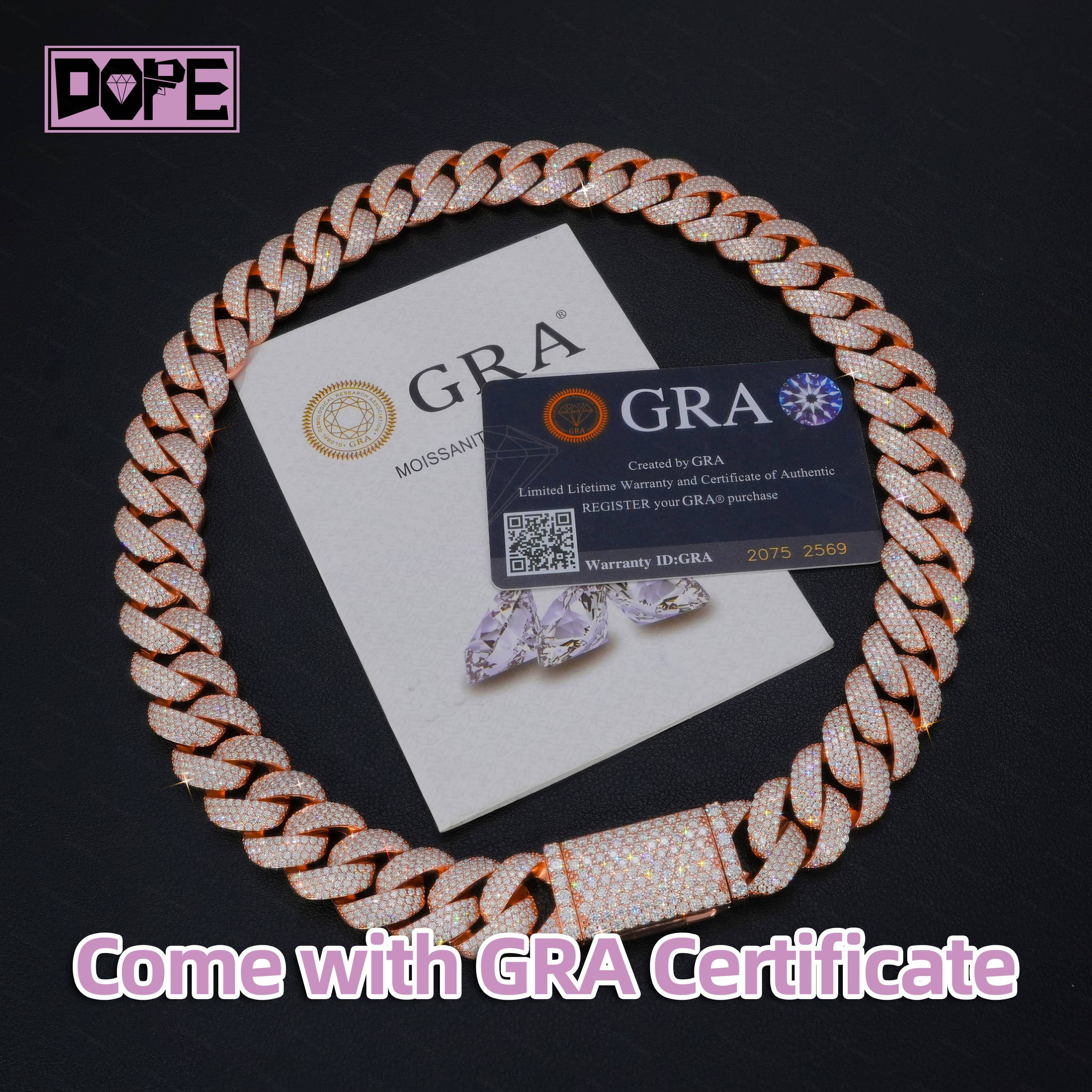 18mm 20mm Moissanite Chain Men Necklace Hip Hop 925 Silver Rose Gold Iced Out VVS Moissanite Cuban Link Chain