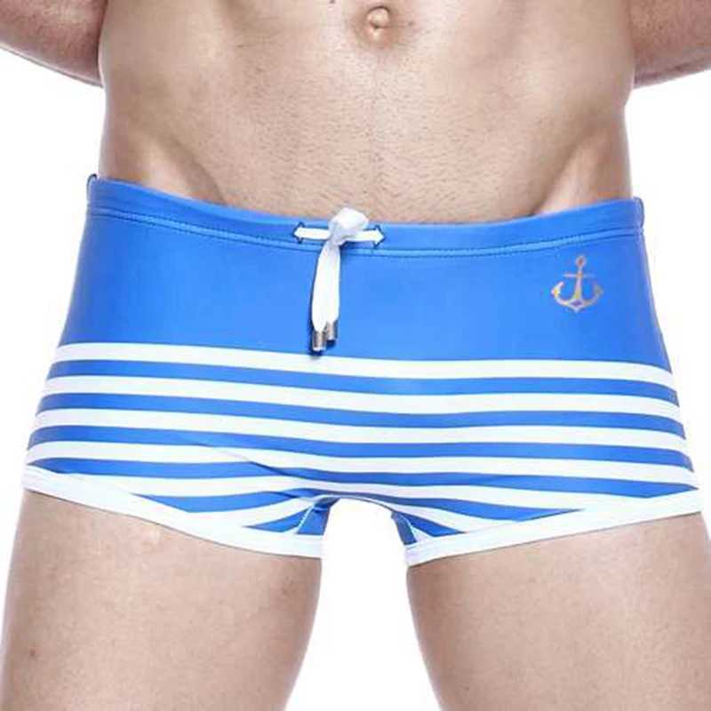 Sexy mens low waisted swimsuit summer striped swimsuit nylon quick drying beach swimsuit fashionable mens sports surfboard shortsW250410