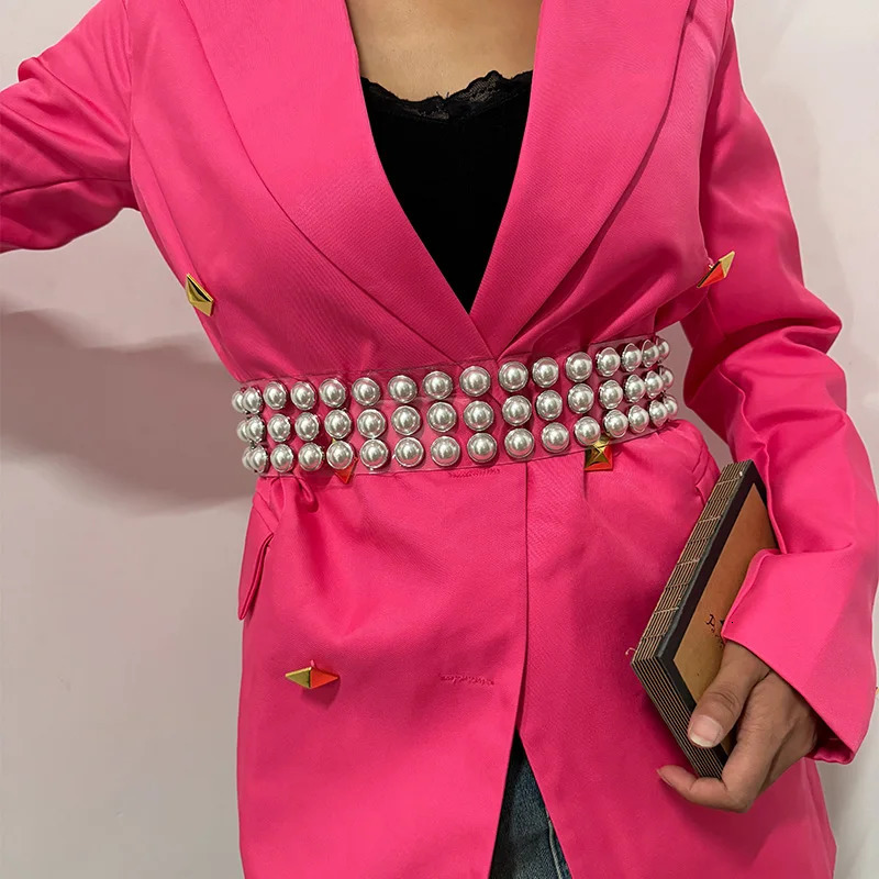 Wide Clearing Pearl Plastic belt for Women rhinestone corset cummerbund Waistband High-End s Y2K Womens belt female 251110