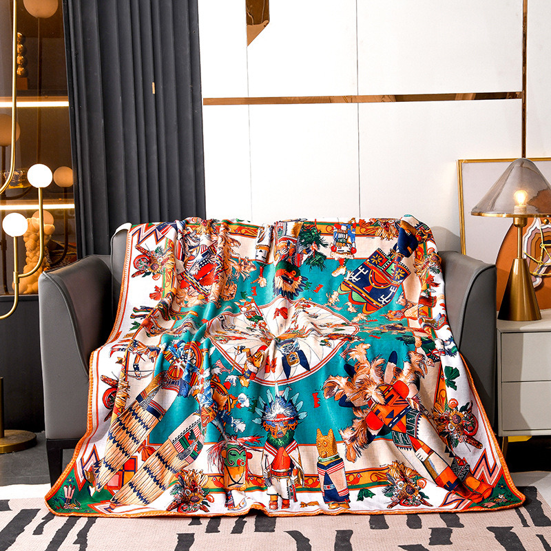 High end fox fur blanket, thickened double-layer composite heavy-duty blanket, spandex digital printed European and American light luxury blanket ddmy