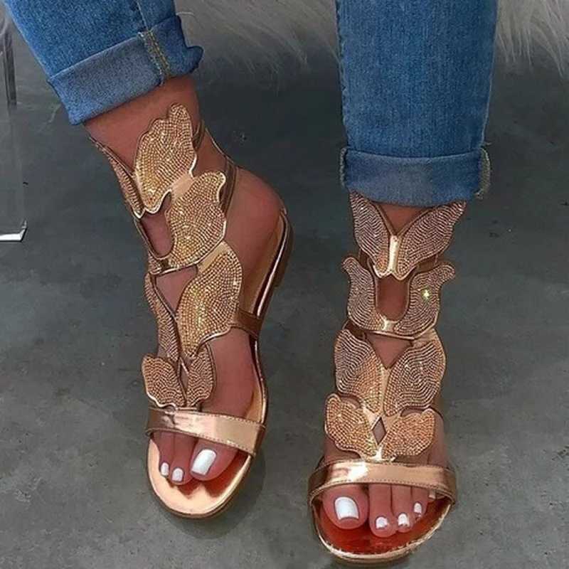 2022 Summer Fi Womens Sandals Large Butterfly Crystal Gladiator Sandals Comfortable Open Sole Womens SandalsXJ250410