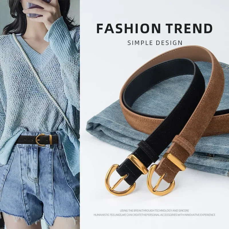 Women Suede Leather Belt Casual Versatile Business Waist Strap Trendy Pin Buckle Waistband 251110