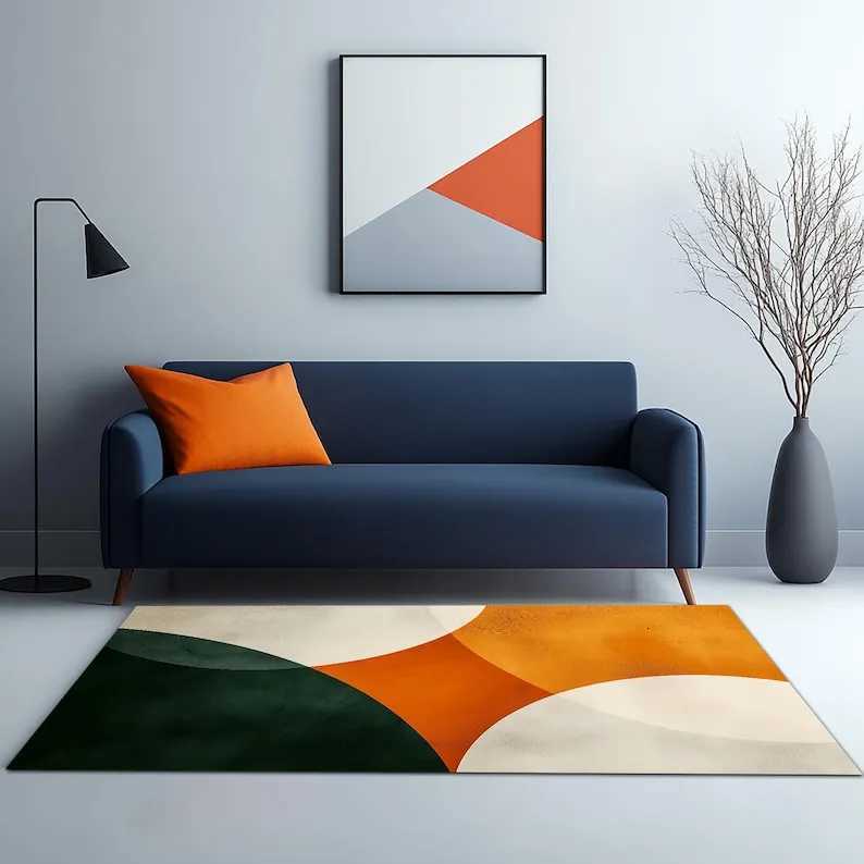 Shades Green Orange Modern Boho Dorm Decor Modern Art Contemporary Living Room Decor Orange Details Rug Y251110