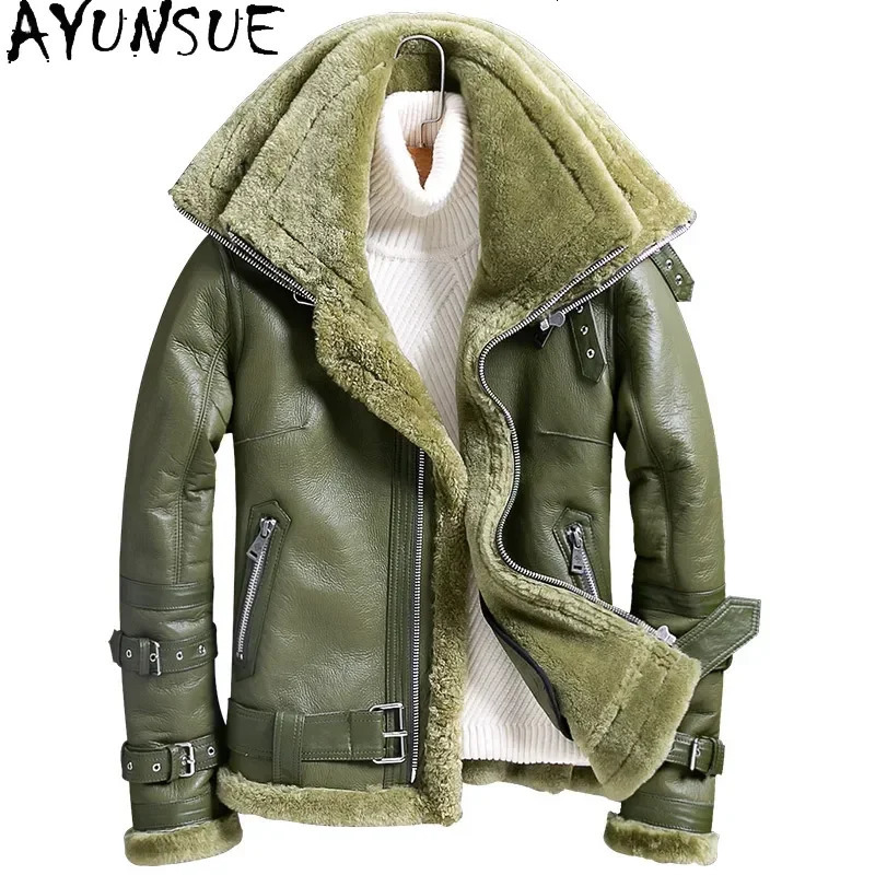 AYUNSUE Original Sheepskin Jackets Men Genuine Leather Coats Women Fur Double Collar Winter Jacket Mens Fur Jacket 251106