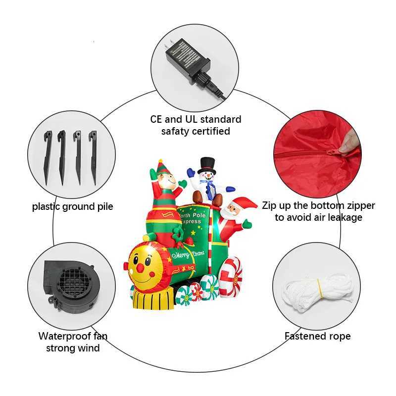 Christmas 18M/59FTHeight Christmas Inflatable Santa ClausThe Train with Elf and Snowman Built-in LED Lights Blow up Outdoor Lawn Yard Y251111