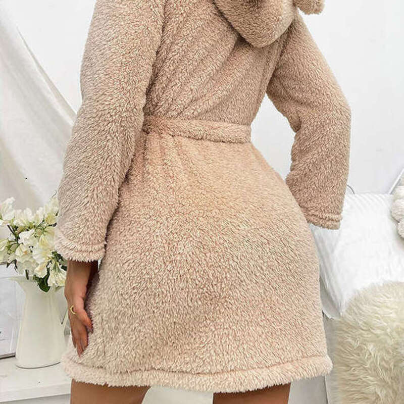 Women's Winter Pajamas Coral Fleece Thickened Sleeve 2025 New Hooded Robe Flannel Loungewear Long Style luxury