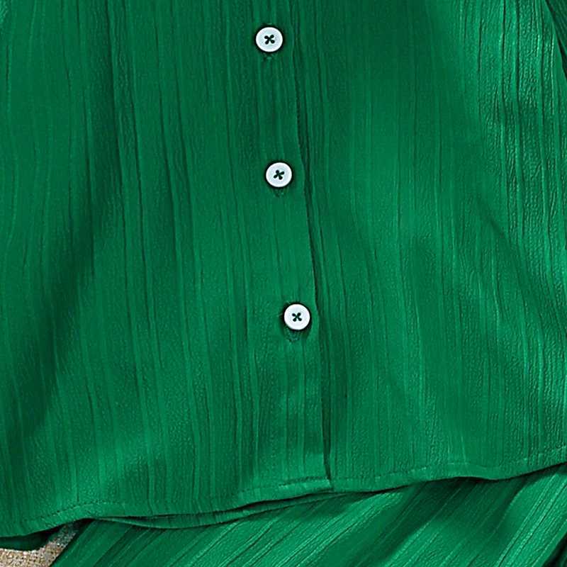 Girls set 8-12 year green long sleeved top+green pants for girls Korean sled set summer casual clothing setXJ250410