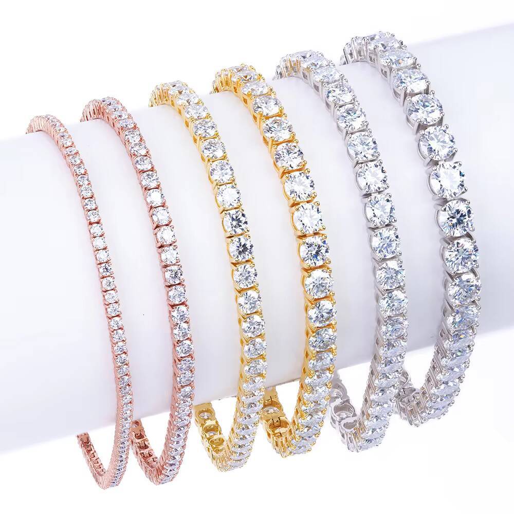 Ready Stock 4mm 6/65/7/75/8/85 Inches VVS Moissanite 925 silver Diamond Iced Hip Hop Bracelet Rhodium Plated Tennis Bracelet