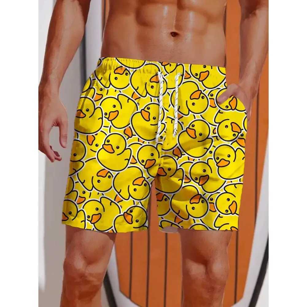 Mens shorts Hawaiian yellow duck mens printed summer short swimsuit elastic waist 3D printed breathable short streetwearW250410