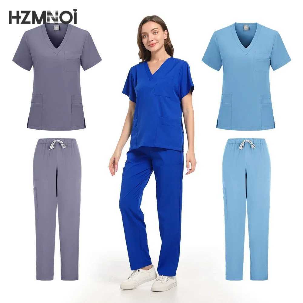 New Nurse Uniforms Elasticity Tops Pants Woman Man Scrubs Set Straight Trousers Dental Hospital Clinic Workwear Medical Uniforms X2504101