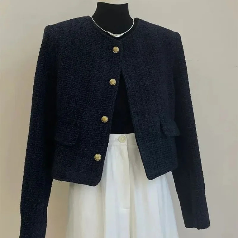 Plus-Size Tweed Spring Jacket French Style Cropped Socialite Black Elegant Neckline Casual Women Fashion Arrival 250409