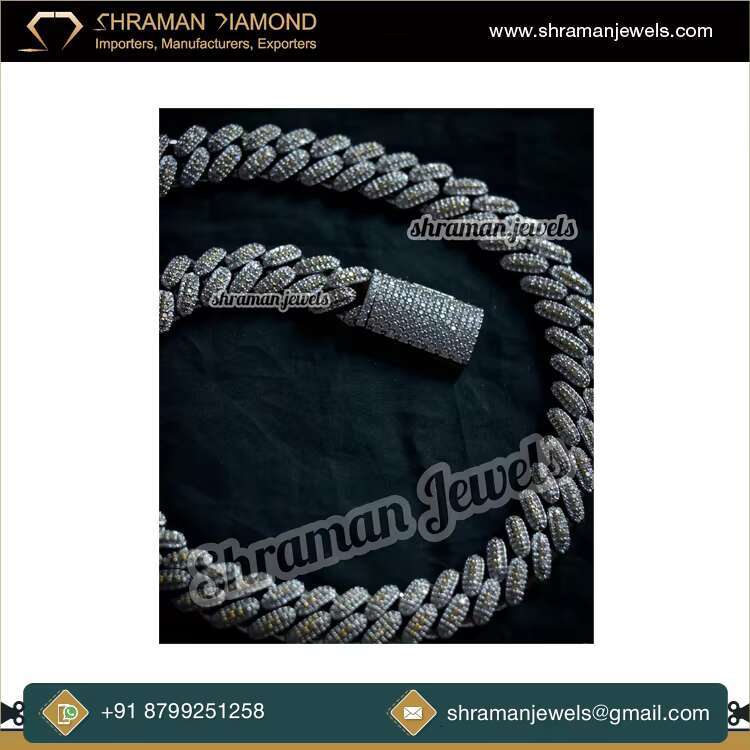 Modern Design Premium Quality Fine Jewelry 24.181 CTS and 125.455 Grams Moissanite Diamond 12MM Iced Out Cuban Link Chain
