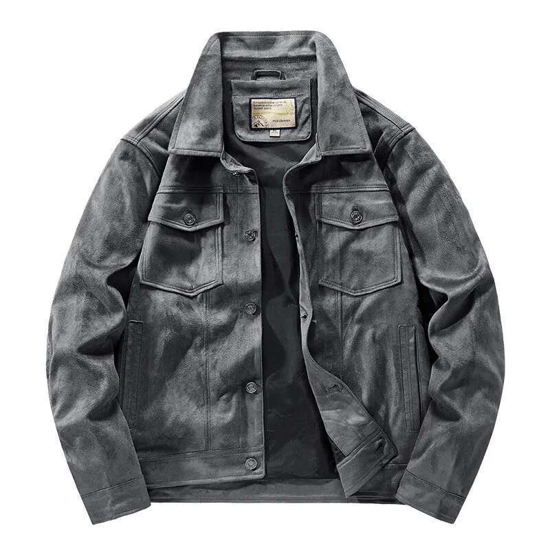 Mcikkny New Men Cargo Suede Jackets Solid Color Vintage Leather Outwear Coats For Male Size M-4Xl