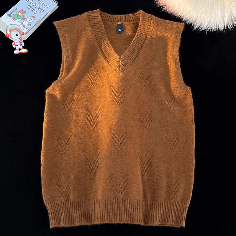 Fashion niche jacquard n pattern mens sweater version casual and comfortable autumn winter warm Vneck knitted vest 250411Z