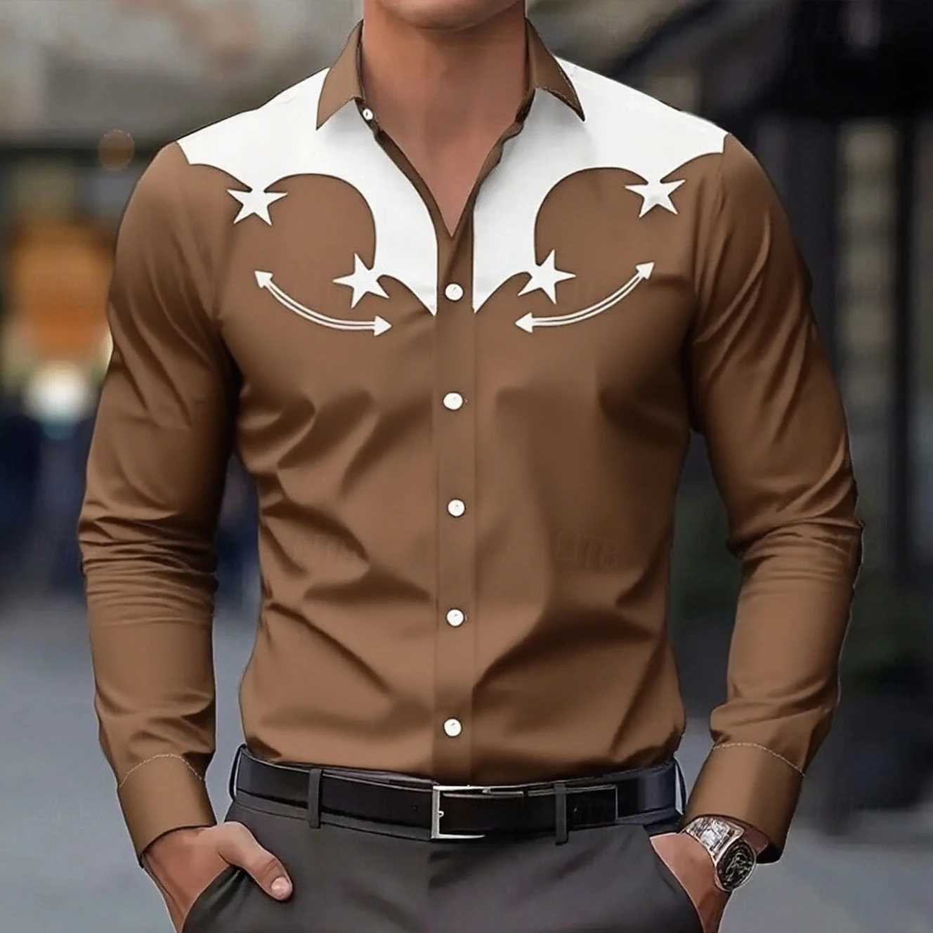 Mens Long Sleeve Shirt Western cowboy Shirt Denim Shirt Retro Nostalgic Outdoor Vacation Autumn Lapel 3D Printed Men Clothing K251110