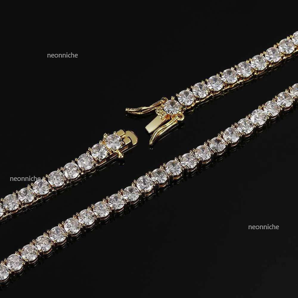 designer titanium steel plated gold sier tennis 3-5mm width inlaid 5A CZ dia iced out chain k necklace for women men hip hop jewelry