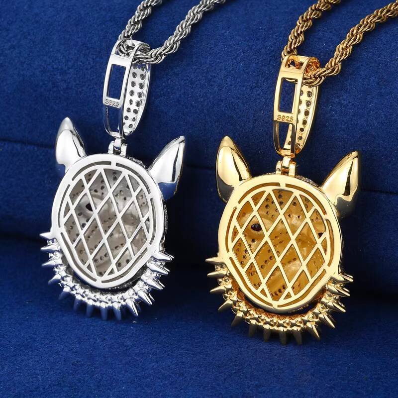 Rapper Men Jewelry Gemstone Gold Plated 925 Sterling Silver VVS Moissanite Red Moissanite Eyes Hip Hop 3D French Bulldog Pendant