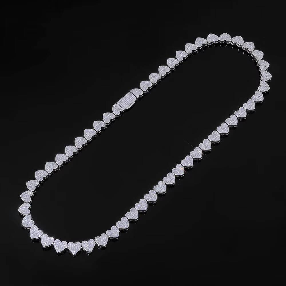 NUOYA Jewelry Heart Shape Tennis Chain Necklace Iced Out Diamond Jewelry D Color VVS Moissanite Sparkling Necklace for Women