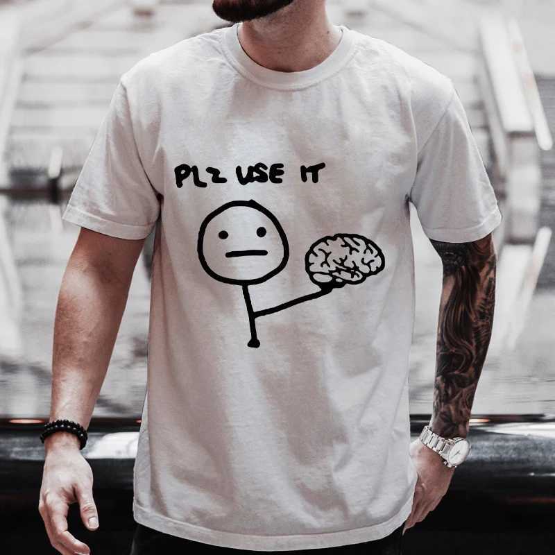 Interestingly please use your brain to satirize T-shirts with interesting graphics Y2k tops streetwear short sleeves Harajuku humor jokes mens T-shirt