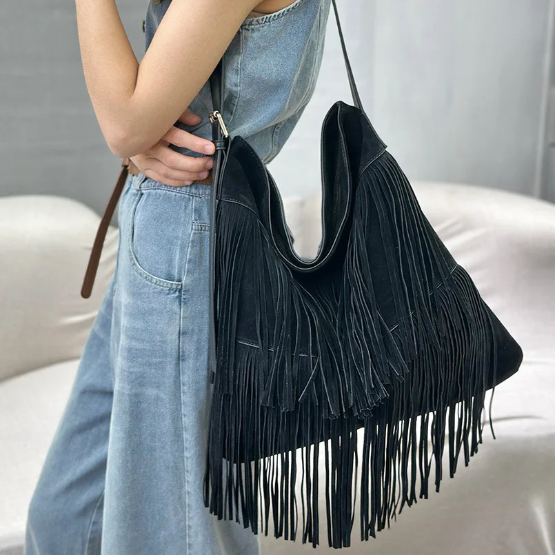 Tassel Hobo Bags Large Handbags Fringe Double sided velvet messenger Bag er Shoulder Bags Women Big Causal Handbag 251110