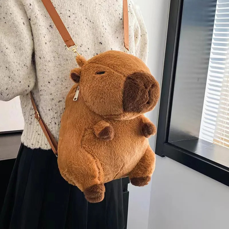 Capybara Plush Backpack Kawaii Fashion Plushie Doll Fur Bag Childrens Bag Shoulder Bag Mini Knapsack Bags Gifts For Girlfriend 250407
