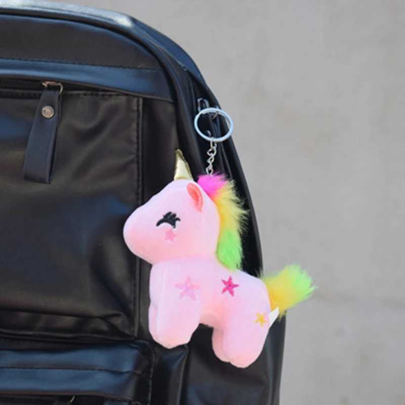 Cute plush toy keychain cartoon unicorn doll pendant bag decoration childrens girl gift popular animal rainbow horse keychain W250411