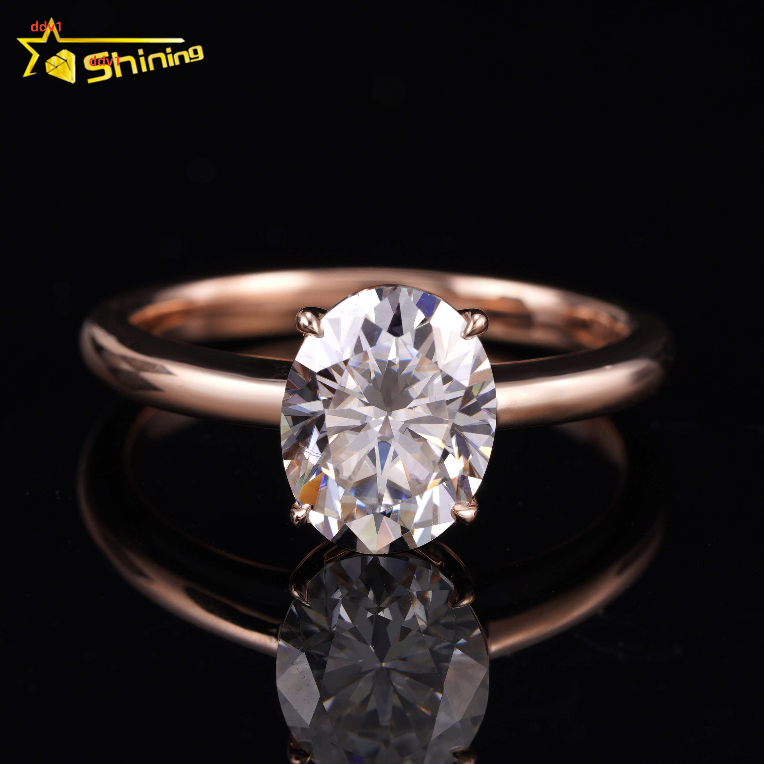 Moissanite Diamonds Engagement Rings 14K Solid Rose Gold Salitaire Diamonds Plain Band Symple Design Ring