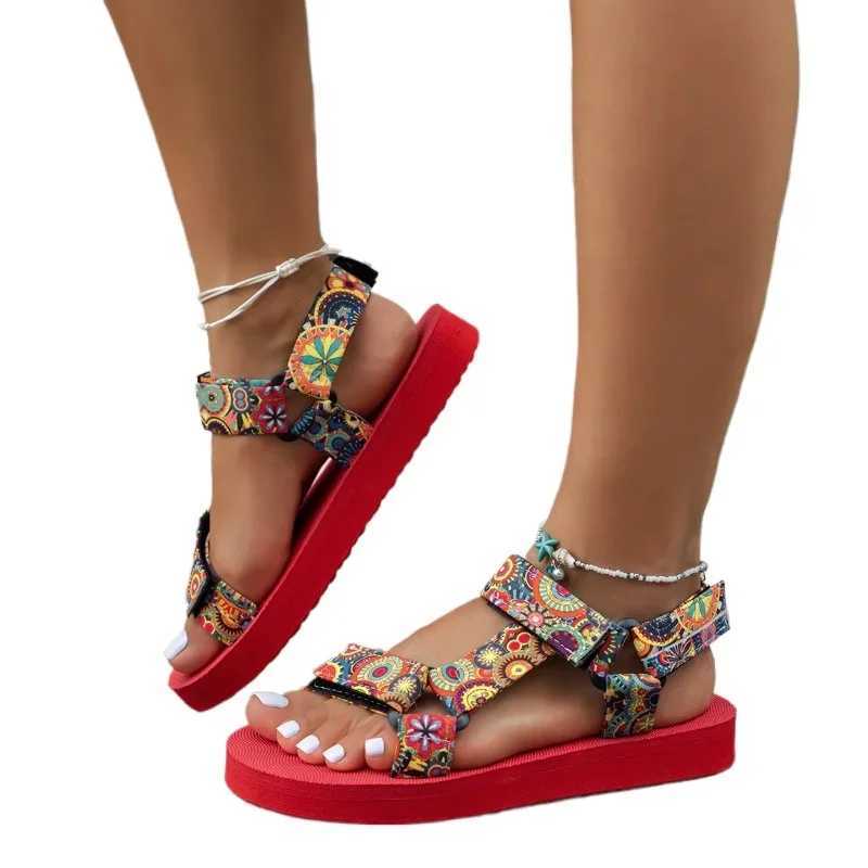 Womens shoes 2024 open toe womens shoes summer bohemian mixed color soft sole lightweight casual comfortable flat shoesXJ250410