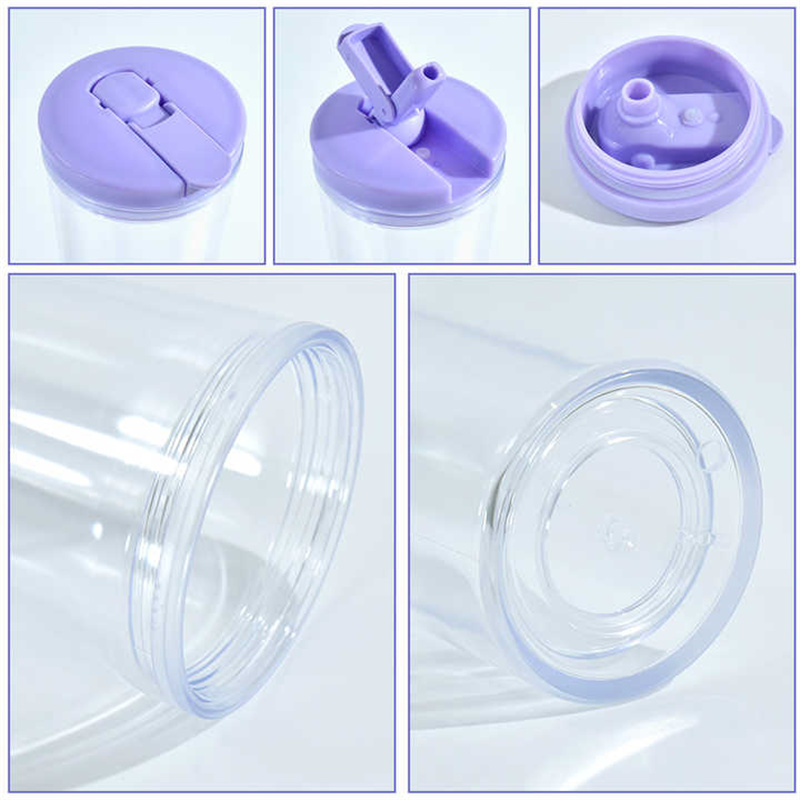 20oz Snow Globe Acrylic Tumbler Plastic Cups Double Wall Insulated Snowglobe Sippy Mug With Flip Lids & Pre Drilled Hole Silicone Stopper For DIY Glit