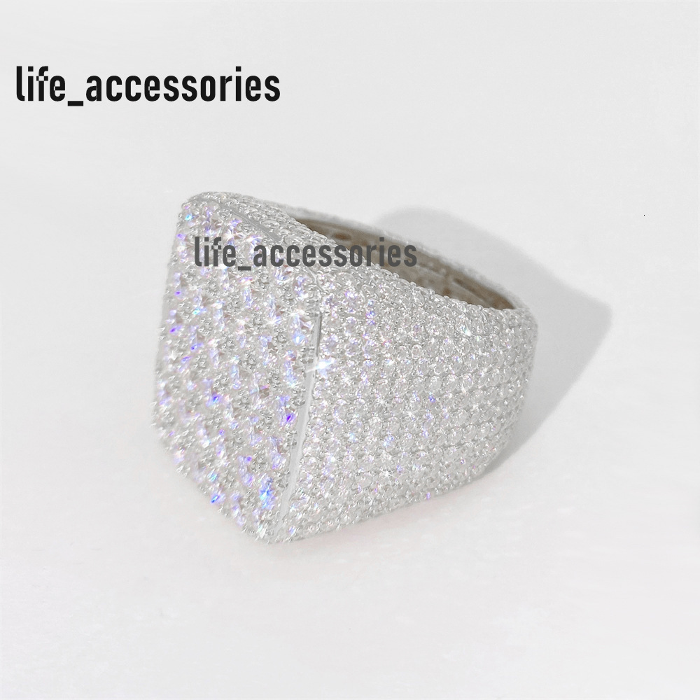 Custom Fine Jewelry Hip Hop Iced Out VVS Moissanite Ring 925 Sterling Silver Full Moissanite Men Ring Hiphop Lab Diamond Ring