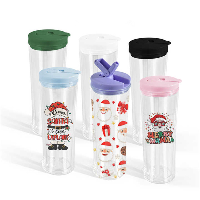 20oz Snow Globe Acrylic Tumbler Plastic Cups Double Wall Insulated Snowglobe Sippy Mug With Flip Lids & Pre Drilled Hole Silicone Stopper For DIY Glit