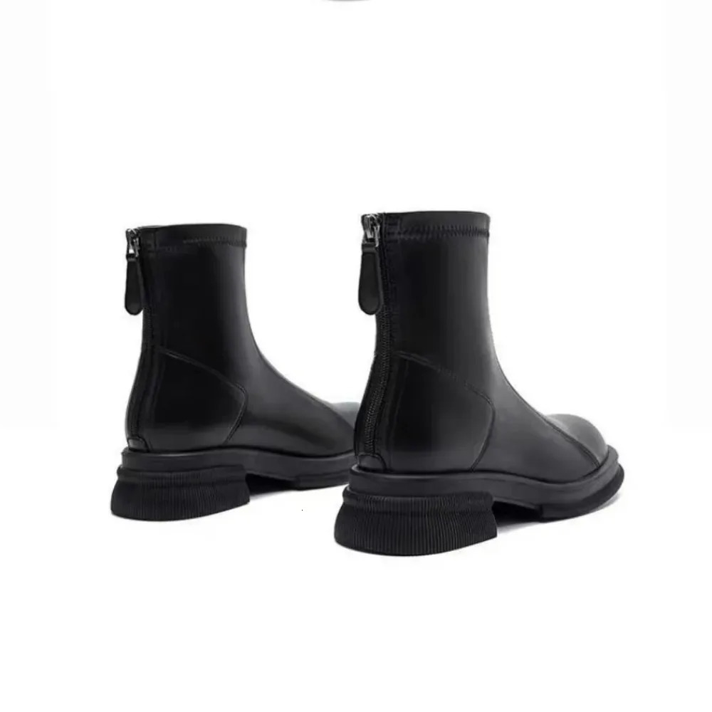Ladies Shoes Concise Modern Womens Boots Classics Ankle Boots Women Round Toe Med Heel Back Zip Sewing Outdoor Shoes Women 251110