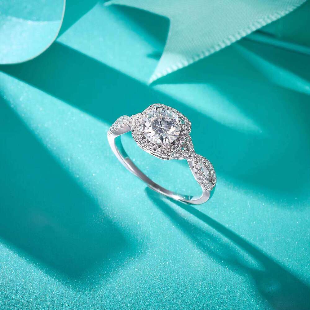 Premium Jewelry GRA Certified 1ct Diamond 925 Sterling Silver 6.5mm Round Cut VVs Inlaid with Sandstone Women's Ring