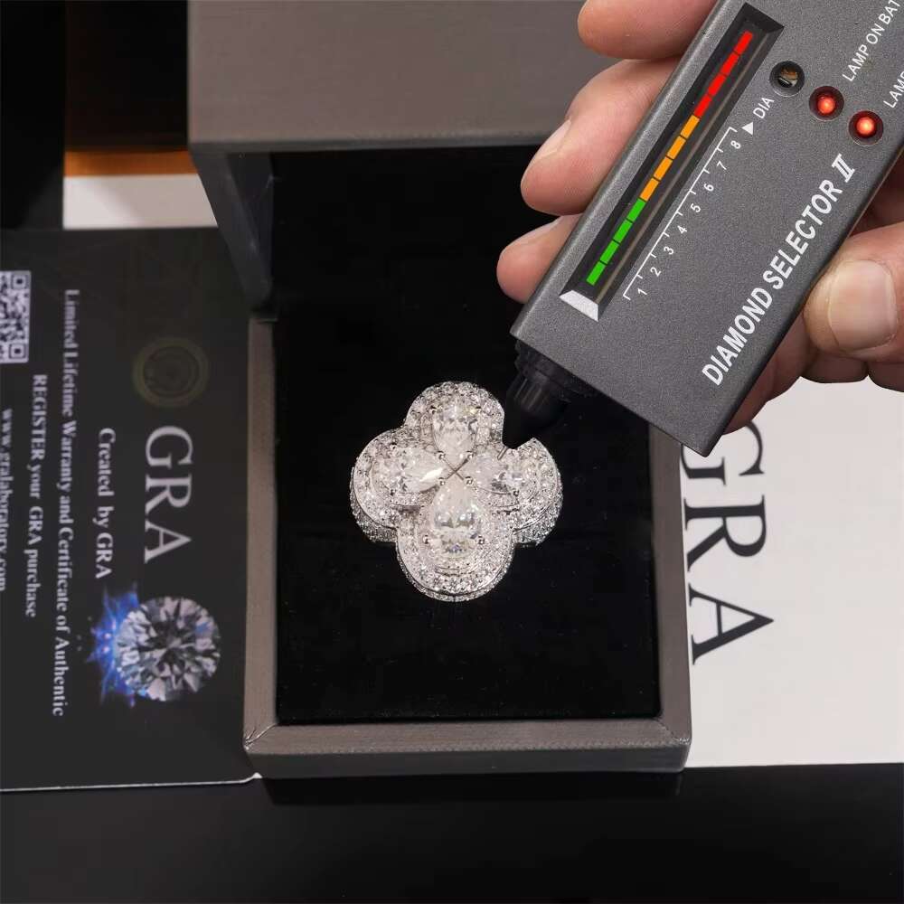 New hip-hop style fully chilled silver cross pear shaped cut men's silica ring