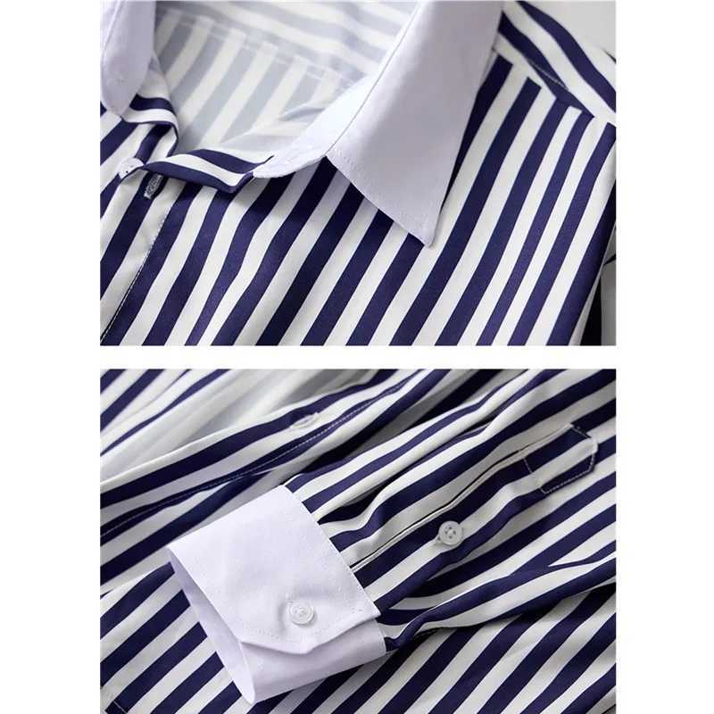 Mens Classic Vertical Stripe Long Sleeve Shirt Single Breasted Lapel Shirts White Red Khaki Available European Size S-XXL K251110