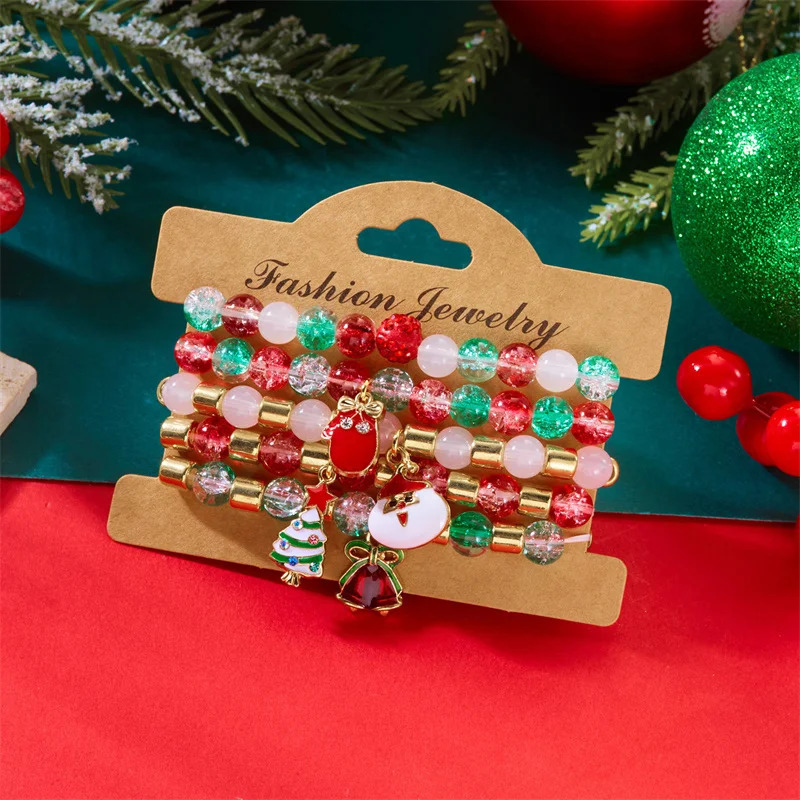 Christmas MultiLayer Colorful Beaded Bracelet For Women Santa Claus Snowman Reindeer Snowflake Polymer Clay Bangle Jewelry 251103