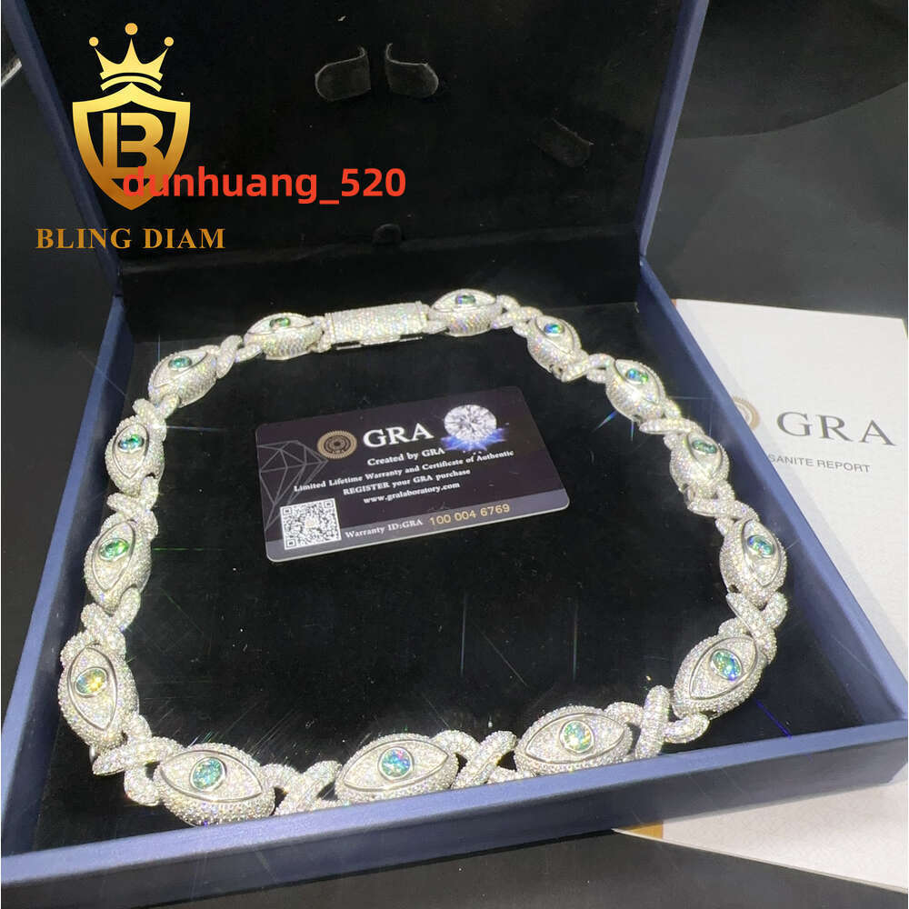 New Arrival Pass Diamond Test 925 Sterling Silver Iced Out Hip Hop Cuban Chain Eye Ball 15mm Moissanite Cuban Link Chain